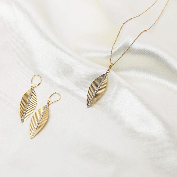 Gold große Blatt Anhänger 585 Zirkonia Diamanten