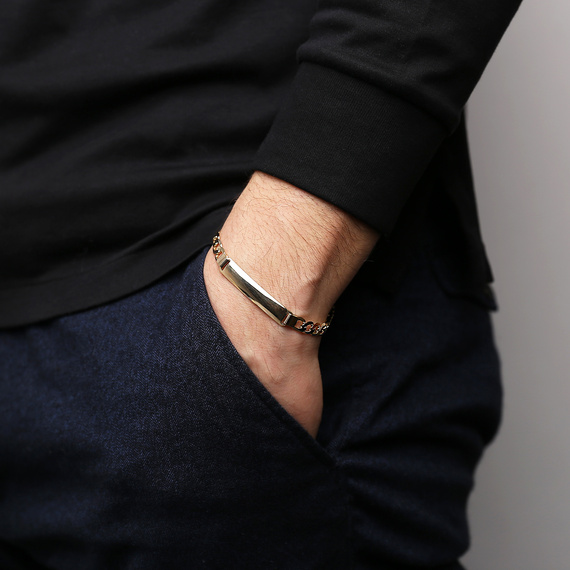 Herrengold 585 Panzerarmband mit 8 mm Platte Gravur Länge 22 cm