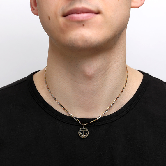 Herren Goldanhänger 585 runder Anker schwarz emailliert