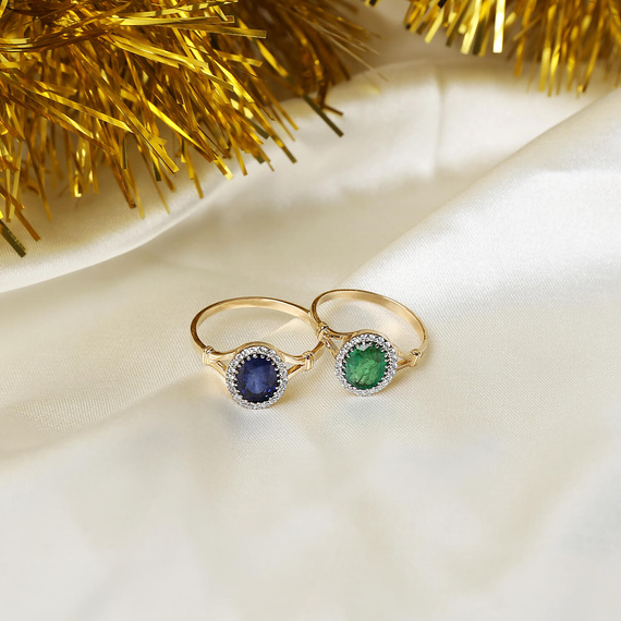 Goldring 585 Saphir 0,43 Karat Diamanten 0,14 Karat