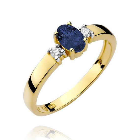 Verlobungsring aus Gold mit großem Saphir von 0,70 Karat und Diamanten von 0,08 Karat