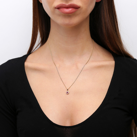 Gold ovaler Anhänger 585 Rubin 0,48 ct Diamanten 0,15 ct