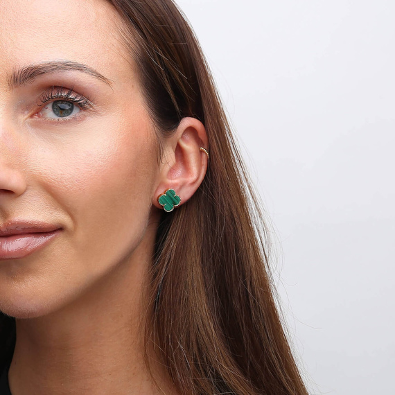 Gold große Klee Ohrringe mit Malachit 585 Kleeblumen natürlichen Malachit auf einem Post