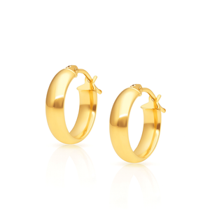 Goldene Ohrringe breite Kreise 585 glatte Kreise mit Verschluss 1,5 cm