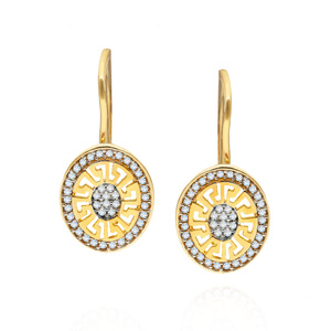 Goldene Ohrringe durchbrochen 585er Gold griechischer Stil Zirkonia englischer Verschluss