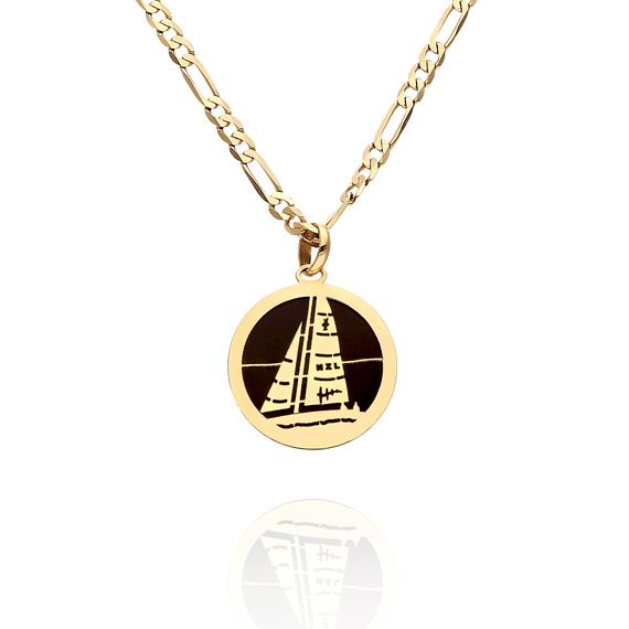 Herren Goldanhänger 585 rundes Segelboot schwarz emailliert
