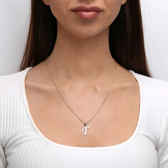 Gold-Anhänger 585 Buchstabe schräg T