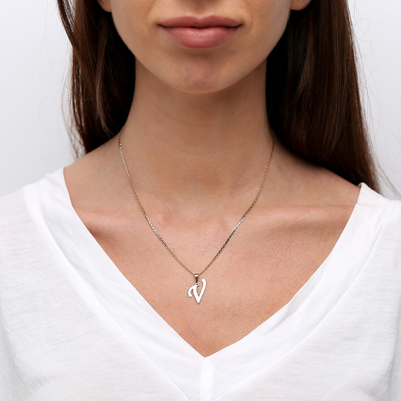 Gold-Anhänger 585 Buchstabe schräg V