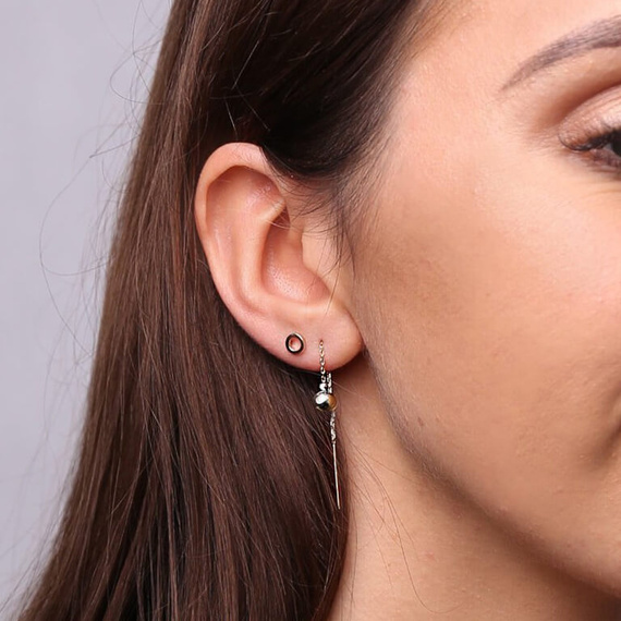 Gold Anhänger Ohrringe 585 lang auf Kette Kugeln gezogen