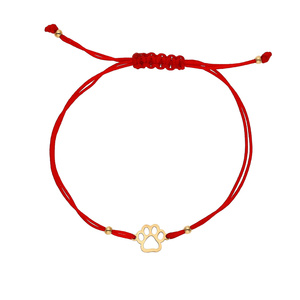 585 Gold Armband auf roter Schnur Hund Pfote Perlen