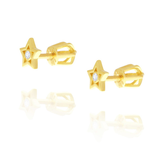 Gold Stern Ohrringe mit Zirkonia für Schraube 585