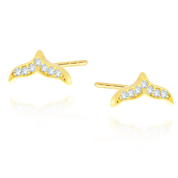 Goldene Walschwanz-Ohrringe mit Zirkonia am Pfosten 585