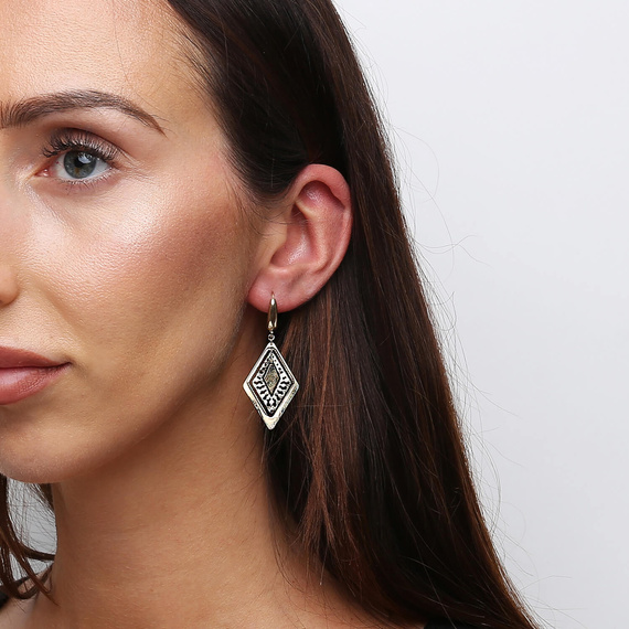 Gold-Anhänger Ohrringe 585 durchbrochene Rauten Englisch