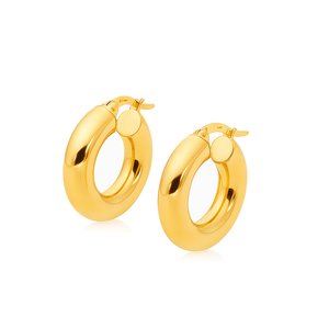 Goldreife Ohrringe breit 585 einfache Reifen auf Snap 2,5 cm