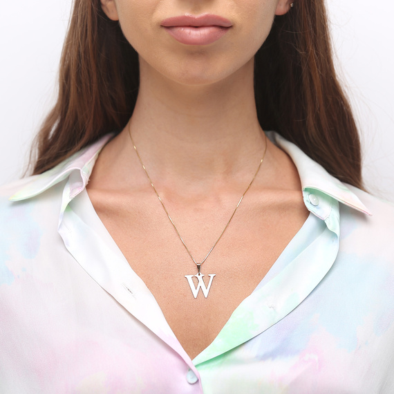 Gold-Anhänger 585 einfacher Buchstabe W Höhe 2 cm