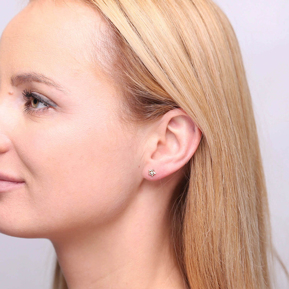 Gold Stern Ohrringe mit Zirkonia für Schraube 585