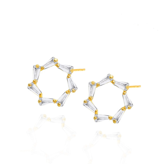 Goldene Ohrringe mit Sternen 585 geometrisch mit Zirkonia Steckverschluss