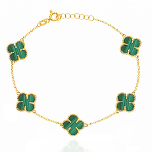 Großes Goldarmband 585 mit Klee Naturstein Malachit
