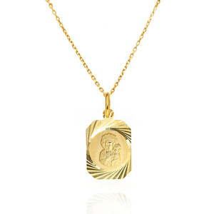 Goldener Anhänger Medaille Blume 585 Muttergottes von Tschenstochau mit Jesuskind