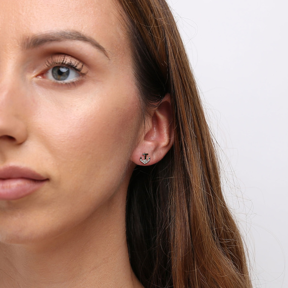 Gold 585 Anker Ohrringe mit Zirkonen Post