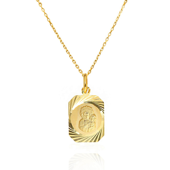 Goldener Anhänger Medaille Blume 585 Muttergottes von Tschenstochau mit Jesuskind