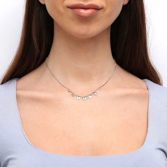 Gold 585 Choker Halskette Diamant Schmetterling Fußkettchen Kette