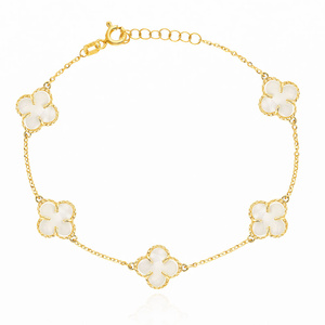 Goldarmband große Kleeblätter 585 Naturstein Perlmutt