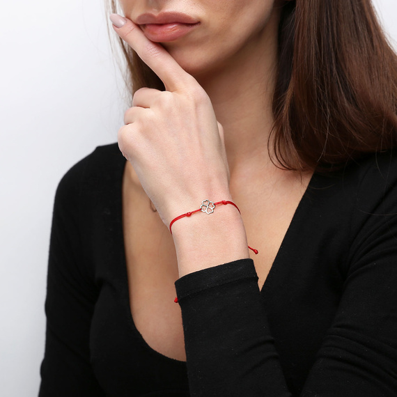 585 Goldarmband auf roter Schnur Unendlichkeitsarmband mit Herzperlen