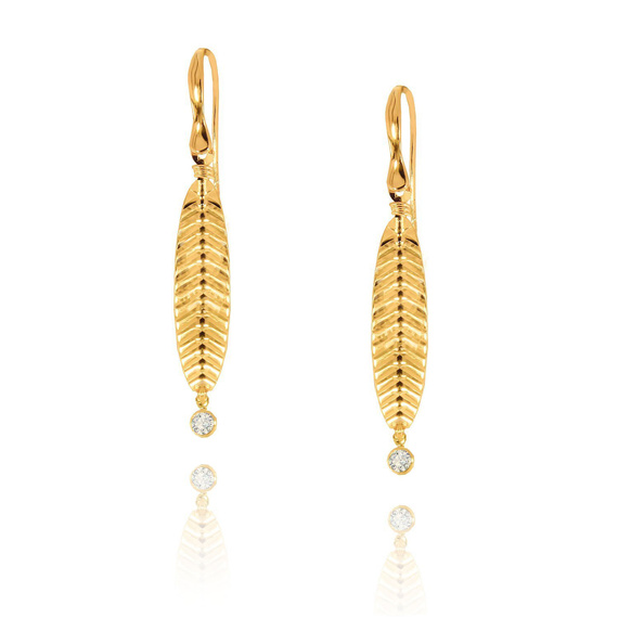 Gold-Anhänger Ohrringe 585 Feder-Diamant-Zirkonia-Ohrhaken