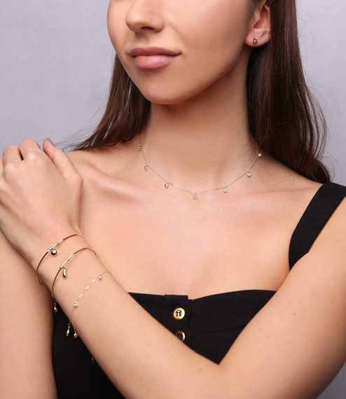 Gold 585 Choker-Halskette Weißer Zirkonia-Anhänger 7 Zirkonias