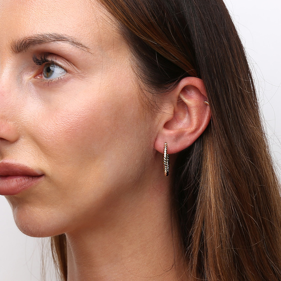 Dicke Goldkreis Ohrringe 585 eingeschnittene Diamantbesatz 2,5 cm