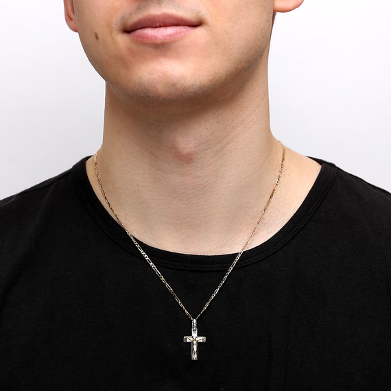 Goldanhänger 585 Kreuz mit Jesus Passion Weiß- und Gelbgold