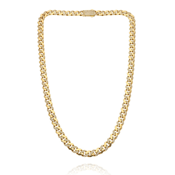 Gold Halskette 585 breite Kette 7 mm Panzerung mit Zirkonen 45 cm