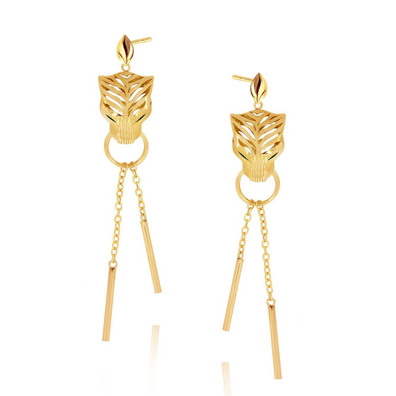 Gold-Tiger-Ohrringe 585 Tigerkopf-Anhänger lang