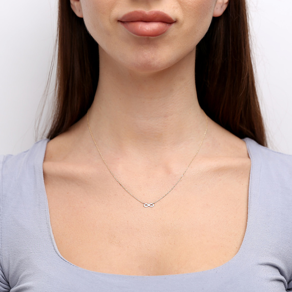 Gold 585 feierliche Unendlichkeitskette mit Zirkonia am Verschluss 42 - 45 cm