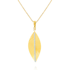 Gold große Blatt Anhänger 585 Zirkonia Diamanten