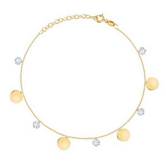 Gold-Bein-Armband mit Ringen 585 feierlichen Kreisen und Zirkonen