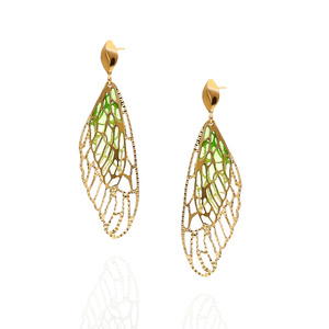 Goldanhänger Ohrringe 585 Schmetterlingsflügel Diamant grün emailliert am Stab