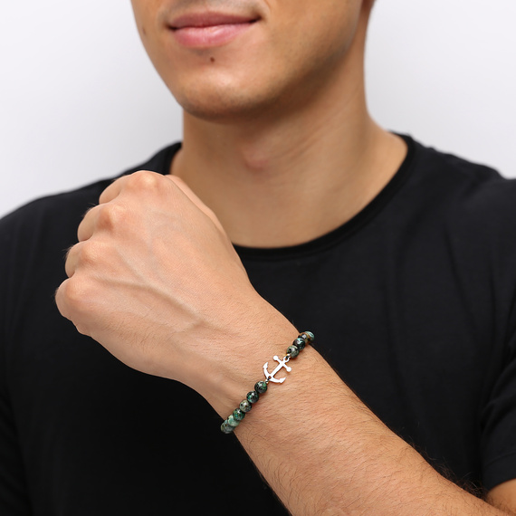 Herren Gold 585 Anker Perlen afrikanischen Türkis Armband auf Schnur