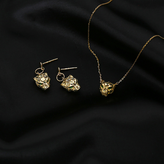 Gold Damen Tiger Halskette 585 Diamant Tiger Kopf Fußkettchen Kette