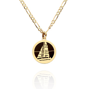 Herren Goldanhänger 585 rundes Segelboot schwarz emailliert