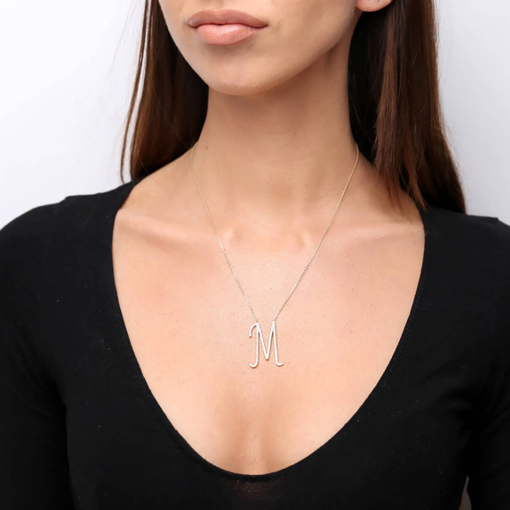 Feierliche Goldkette 585 Buchstabe M groß mit Zirkonen