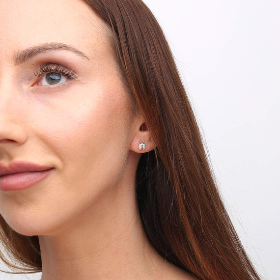 Gold 585 Marienkäfer Ohrringe weiß und rosa Zirkonia auf einem Stift