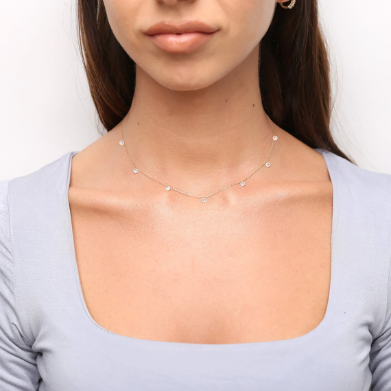 Gold 585 Choker-Halskette Weißer Zirkonia-Anhänger 7 Zirkonias