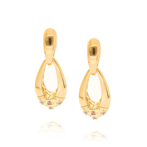 Gold ovale Ohrringe 585 doppelte Ebene durchbrochene Zirkonia Vintage hängen Englisch 2in1