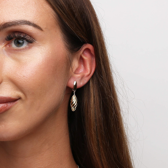 Gold lange ovale Anhänger 585 Anhänger facettiert Englisch Ohrringe