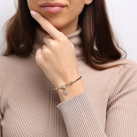 Gold 585 Charms Stopper Anhänger für Armbänder rund schlicht