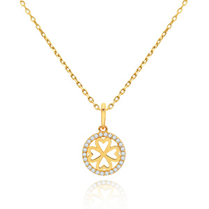Goldklee-Anhänger 585 Kleeblatt Kreis Zirkonia