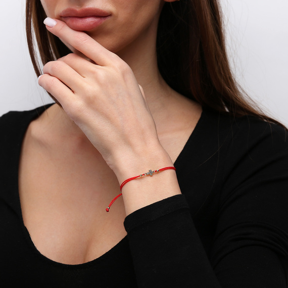 585 Goldarmband auf roter Kordel durchbrochenes Engelsarmband