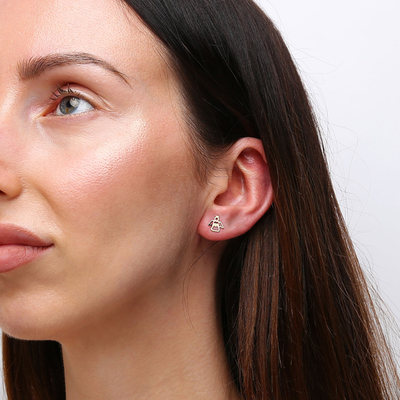 Gold 585 kleine Federohrringe an einem Pfosten